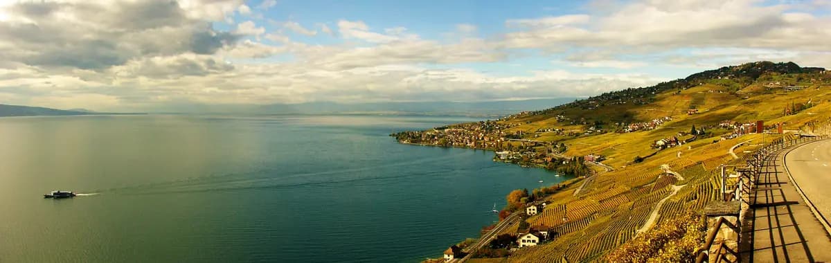 Lavaux UNESCO vineyard terraces above Lake Geneva, on the Rhône Route
